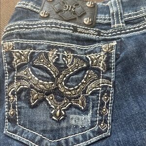 Miss Me Dark Blue Boot Cut Jeans with Embroidered Pocket Sz 28